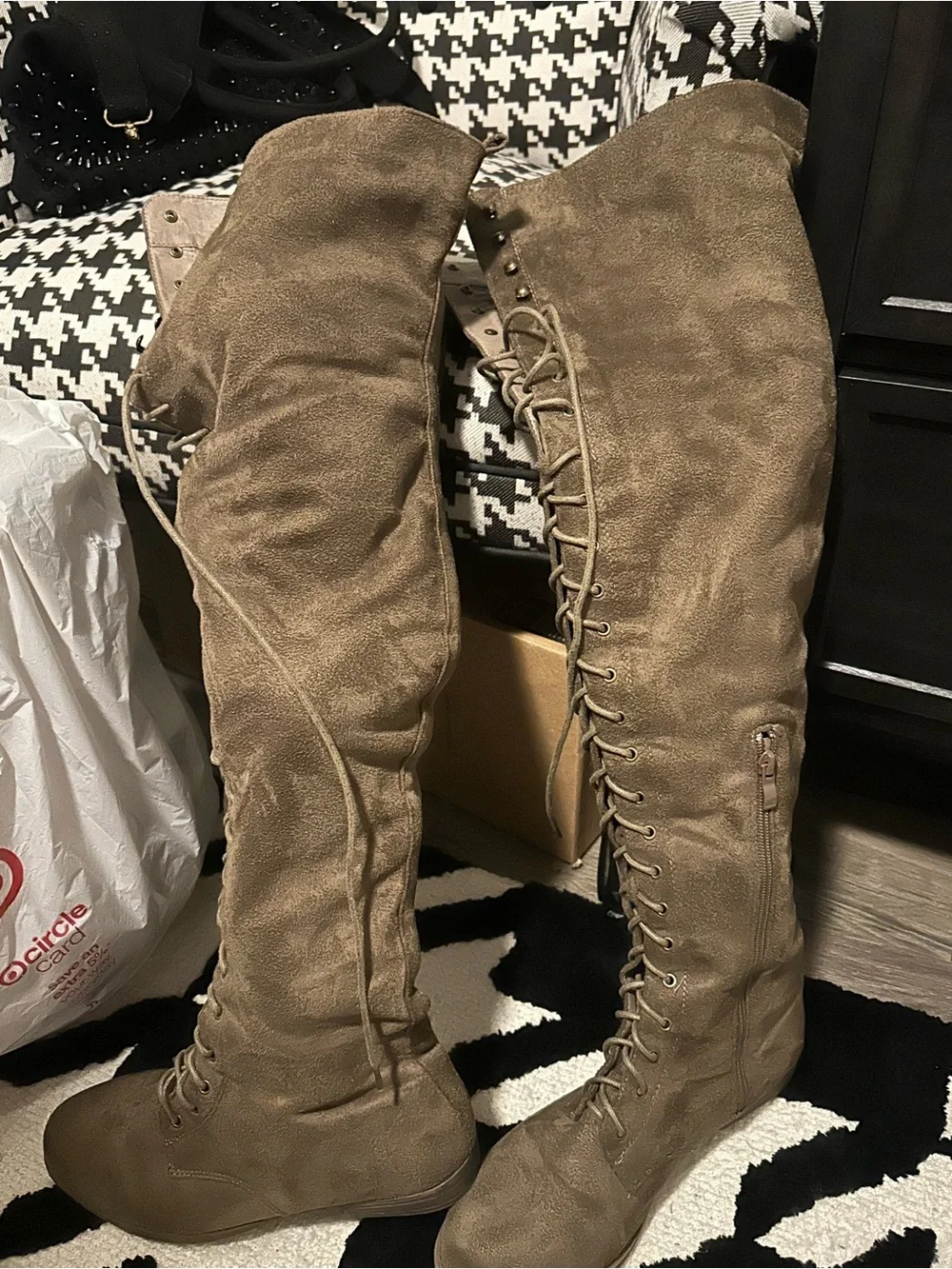 Fashion Nova Olive Lace-Up Over-the-Knee Flat Suede Boots